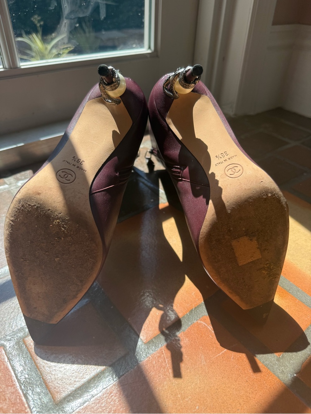 CHANEL Burgundy Pointed-Toe Mid-Calf Heeled Boots - Picture 3 of 4